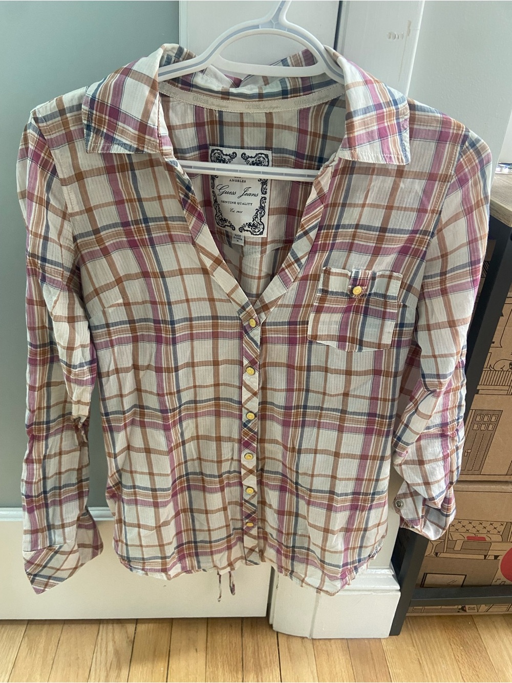 GUESS Women’s Shirt Blouse Top Plaid M Medium New NWOT